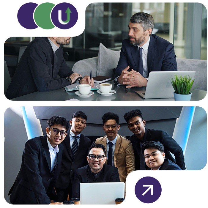 Business consultants collaborating on growth strategy and business transformation planning